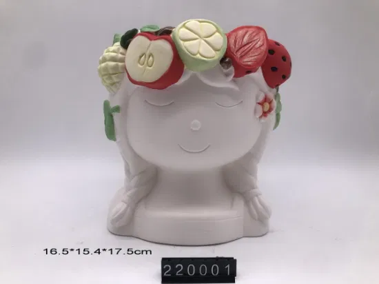 Tête de fille mignonne en céramique faite à la main avec Pot de Fruits pour fleur et plante et arrangement succulent, décoration de Table, Pot de jardinière, cadeau