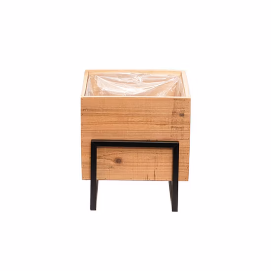 Jardinière rectangulaire en bois récupéré avec maison en métal