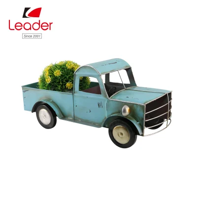 Jardinière de fleurs de camion bleu clair en métal attrayant pour la décoration de maison et de jardin
