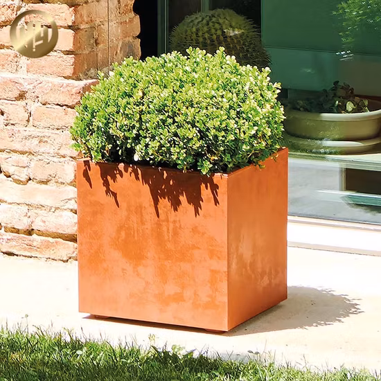 Pot de fleurs rouillé en acier et métal, décoration de jardin carrée pour maison, jardinière pour plantes